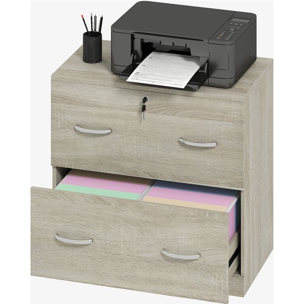 Vinsetto Classeur De Bureau Avec 2 Tiroirs Avec Rails Pour Dossiers Suspendus Pour A4 Serrure Et 2 CléS 74X42X72 Cm Naturel-image