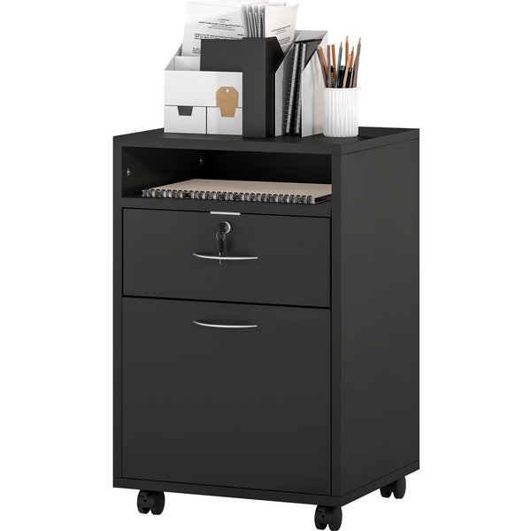 Homcom Meuble De Bureau En Bois Avec ÉTagèRe Ouverte, Tiroir Avec Serrure Et Armoire, 40X35X60 Cm, Noir-image