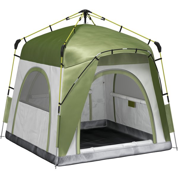 Outsunny Tente De Camping Familiale 4-5 Personnes Montage Pop-Up 4 FenêTres Pare-Soleil Dim. 2,4L X 2,4L X 1,95H M Fibre Verre Polyester Vert Gris-image