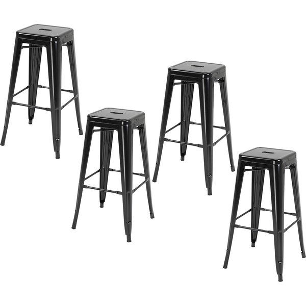 HOMCOM Barhocker 4er Set, Barstuhl mit Fußstütze, Küchenstühle aus Metall Stapelbar Tresenhocker Hocker für Küche, Wohnzimmer, Esszimmer Schwarz Aosom