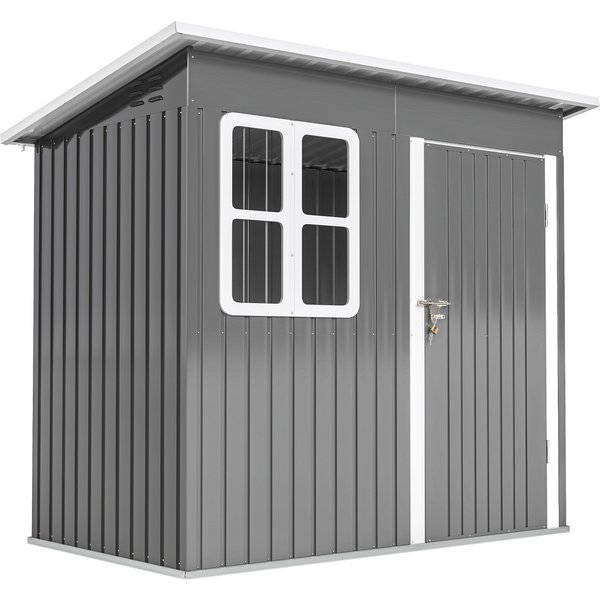 Outsunny 7 x 4ft Eco-friendly Garden Storage Shed with Galvanised Frame, Window, Lockable Door and Air Vents for Patio, Dark Grey Aosom UK