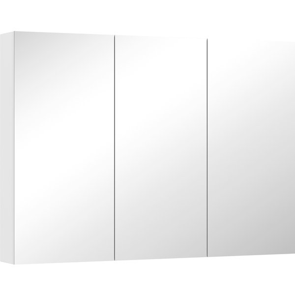 Homcom Armoire Murale Salle De Bain Avec Miroir, Armoire De Toilette 3 Portes Miroir, éTagèRes RéGlables, 91,5X11,5X65Cm, Blanc-image