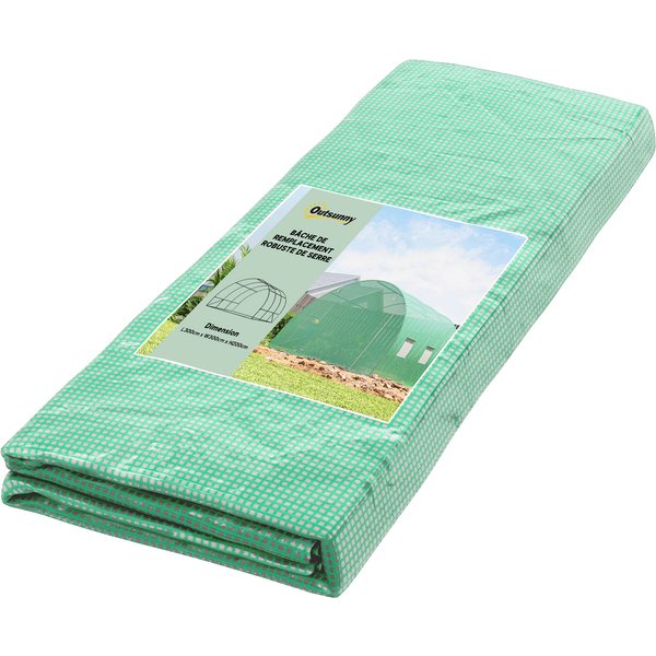 Outsunny BâChe De Rechange Serre Tunnel 9 M², BâChe Dim. 3L X 3L X 2H M Pe Anti-Uv ImperméAble 6 FenêTres + Porte Enroulable ZippéE Vert-image