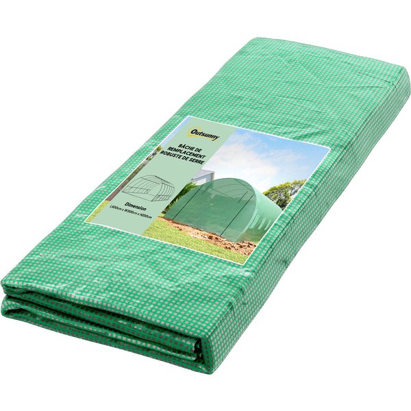 Outsunny BâChe De Rechange Serre Tunnel 18 M², BâChe Dim. 6L X 3L X 2H M Pe Anti-Uv ImperméAble 12 FenêTres + Porte Enroulable ZippéE Vert-image