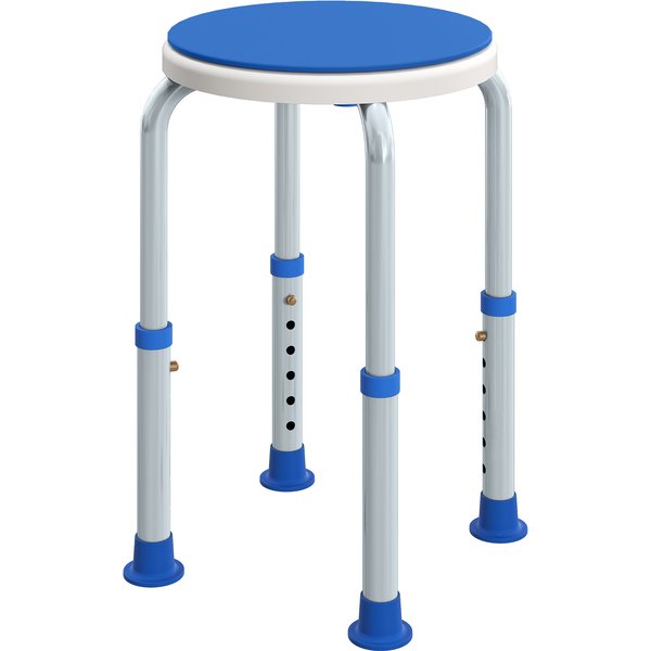 HOMCOM 360° Swivel Shower Chair, Height Adjustable Aluminium Shower Stool with Non-Slip Feet for Disabled, Elderly, Blue