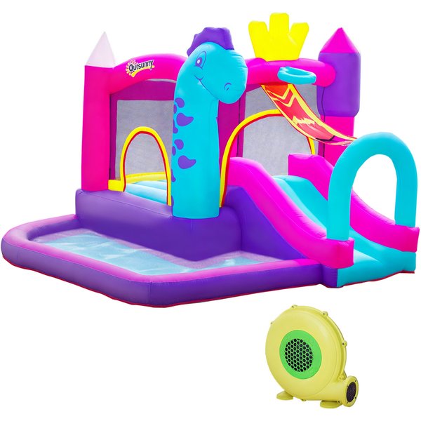 Outsunny ChâTeau Gonflable Avec Toboggan, Trampoline, Piscine Et Panier Pour Enfants +3 Ans - Gonfleur Dim. 300L X 270L X 200H Cm Multicolore-image