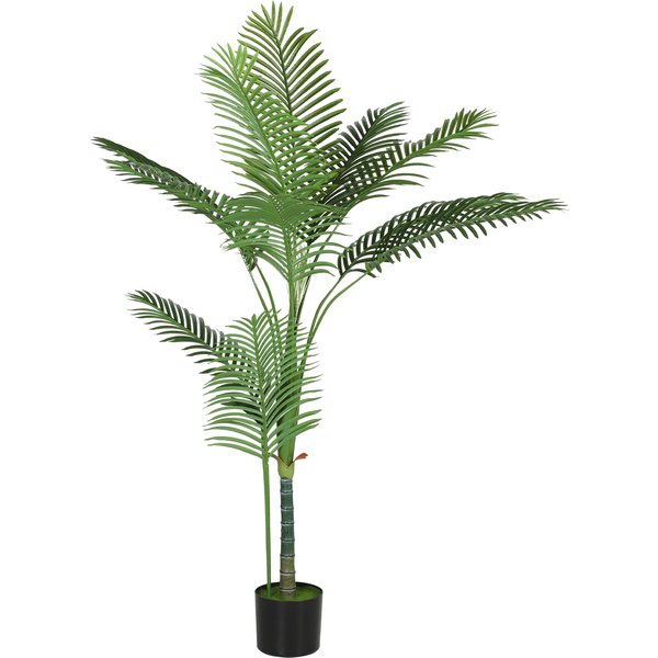 HOMCOM Künstliche Zimmerpflanze 150 cm, Areca-Palme Künstlicher Baum mit Kunststofftopf und Flockung, PE-Blätter, künstliche grüne Pflanze Dekoration für Büro, Wohnzimmer, Schlafzimmer Aosom