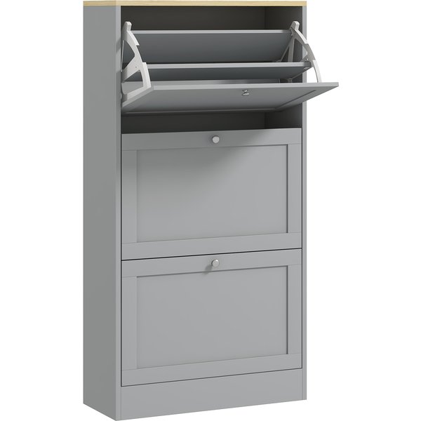 Homcom Meuble à Chaussures 18 Paires, Armoire à Chaussures Avec 3 Tiroirs Rabattables, éTagèRes RéGlables, 60X23,5X115Cm, Gris-image