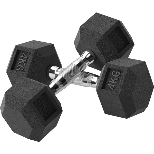 HOMCOM 2x4kg Rubber Dumbbell Sports Hex Weights Sets Home Gym Fitness Hexagonal Dumbbells Kit Weight Lifting Exercise | Aosom Ireland