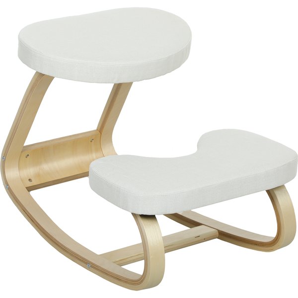 Homcom SièGe Assis Genoux, SièGe Ergonomique En Bois à Bascule, Chaise à Genoux Pour Bureau à Domiciles, CrèMe-image