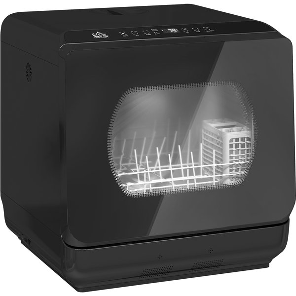 HOMCOM Table Top Dishwasher with Built-in 6L Water Tank, Mini Countertop Dishwasher with 6 Programs, 4 Place Settings, Black