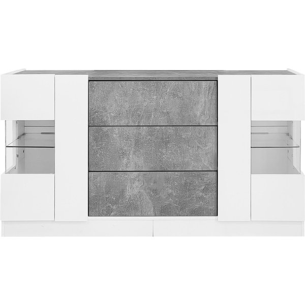 CréDence Cuisine Buffet 3 Tiroirs Avec éClairage Led, FaçAdes Brillantes Et Aspect Marbre, 140X35X75 Cm, Blanc+Gris Aosom France-image