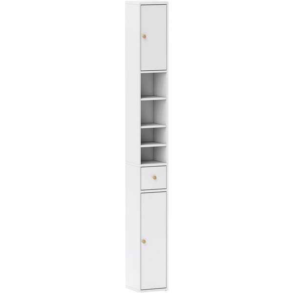 HOMCOM Badezimmerschrank schmal, Hochschrank Toilettenschrank mit Schublade, 3 offenen Fächern, verstellbarem Regal, Badschrank für kleine Räume, Badezimmer, Wohnzimmer 20 x 20 x 178 cm Weiß Aosom