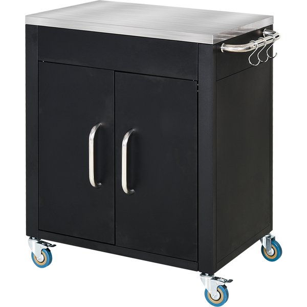 HOMCOM Küchenwagen mit Rollen Servierwagen mit Schrank & Haken Edelstahlgriffe Schwarz 86x50x86,5cm für Küche & Esszimmer Aosom.de