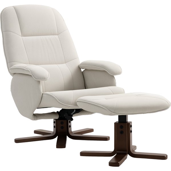 HOMCOM Reclining Swivel Chair with Footstool Linen Recliner Set Upholstered with Footstool Wooden Base Living Room, Beige Aosom UK