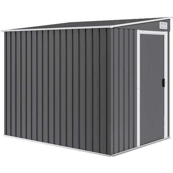 Outsunny Metall Gerätehaus 2,81m² 154x206,5x181 cm Geräteschuppen mit Pultdach Fundament Schiebetür wetterfest Gartenhaus Outdoor Garten Schuppen Schrank für Hinterhof Außenbereich Dunkelgrau Aosom
