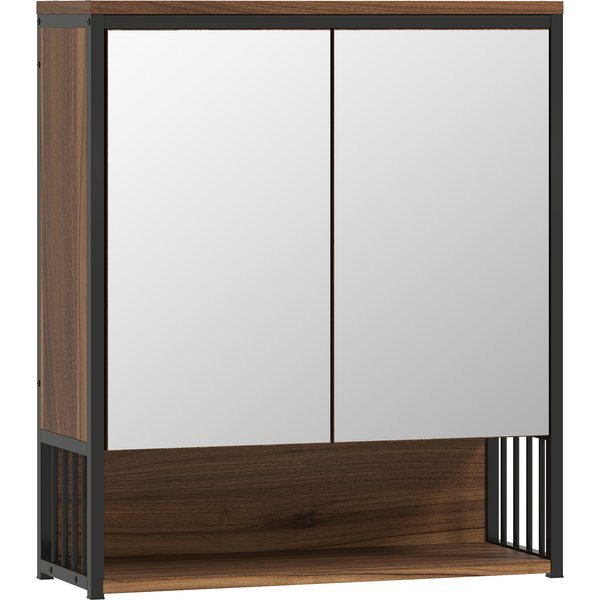 HOMCOM Spiegelschrank Bad, Badezimmerschrank mit Spiegel, Soft-Close-Tür, Badschrank mit offenen und geschlossenen Fächern, 56 x 20 x 65 cm, Braun Aosom