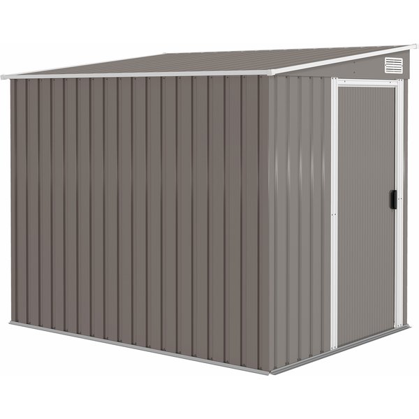 Outsunny Metall Gerätehaus 2,81m² 154x206,5x181 cm Geräteschuppen mit Pultdach Fundament Schiebetür wetterfest Gartenhaus Outdoor Garten Schuppen Schrank für Hinterhof Außenbereich Hellgrau Aosom