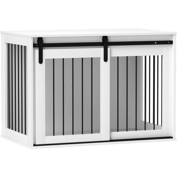 PawHut Hundekäfig für Zuhause, Abschließbar Hundehütte mit Eingang, Hundebox mit Schiebetür, Hundehaus für große Hunde unter 30 kg, Weiß, 98 x 58 x 61 cm Aosom