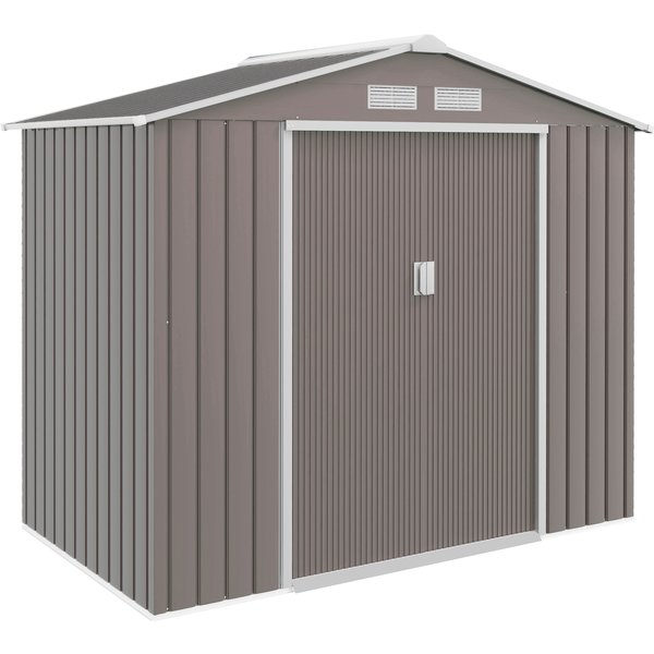 Outsunny Gerätehaus Gartenhaus mit Bodenrahmen & Schiebetüren, wetterfest, Stahl, hellgrün, 213x130x185cm für Garten & Lagerung Aosom.de