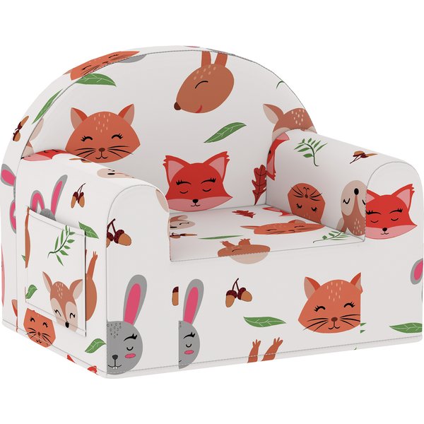 AIYAPLAY Kinder-Sofa mit Fuchsdruck, Kinder-Sofa für 18-36 Monate mit abnehmbarem und waschbarem Bezug, seitlicher Tasche, Armlehnen, Belastung 45 kg, Weiß Aosom