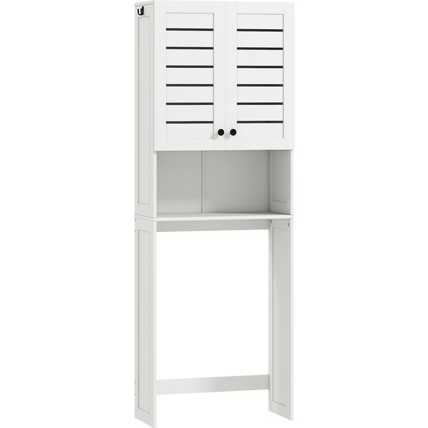 HOMCOM Toilettenregal mit 2 Türen und offenem Regal, Badezimmerschrank aus MDF, Regal über der Toilette, 67x31,5x190 cm, Weiß Aosom