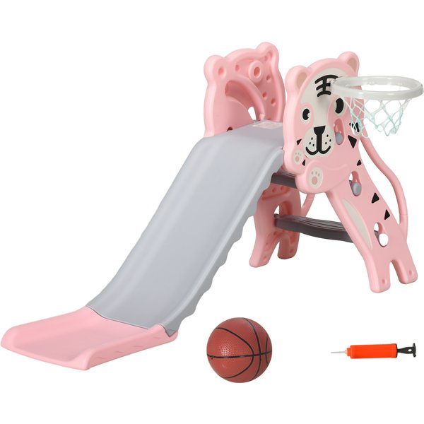Aiyaplay Toboggan Pour Enfants, Toboggan IntéRieur Pour Enfants, Avec Panier De Basket, ThèMe Tigre, De 18 à 36 Mois, Rose-image