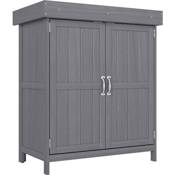 Outsunny 74 x 43 x 88cm Garden Shed Outdoor Garden Storage Shed Wooden Chest Double Doors with Shelf Hinged Roof Compact Size -Grey | Aosom Ireland