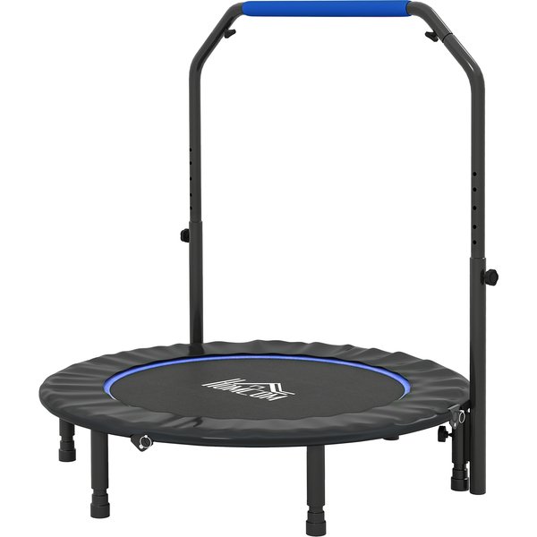 HOMCOM Fitness-Trampolin für Erwachsene Ø114 cm, zusammenklappbarer Minitrampolin mit verstellbarem Griff in 4 Stufen, Stahlrahmen, für Bein- und Körpertraining zu Hause, im Büro, im Fitnessstudio, Blau und Schwarz Aosom