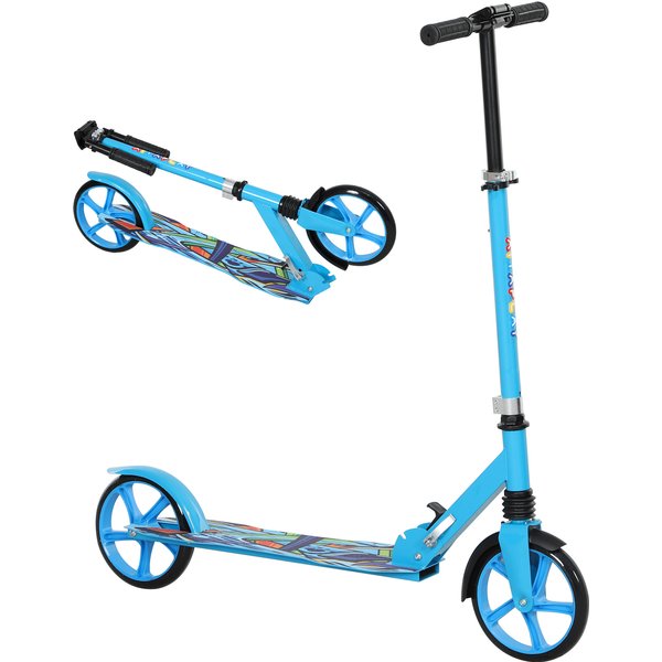 AIYAPLAY Foldable Kids Scooter with Adjustable Handlebar, 200mm Big Wheel, Rear Fender Brake, for Ages 6-12 Years, Blue