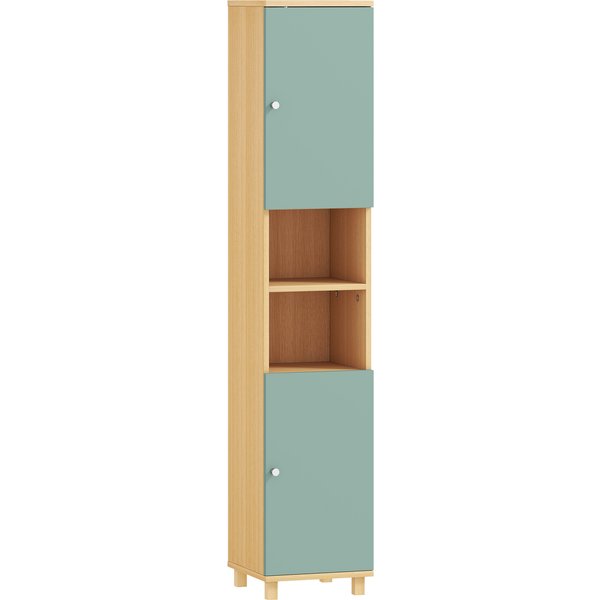HOMCOM Badezimmerschrank, Aufbewahrungsschrank, Badezimmerschrank mit 2 Schränken, 2 offenen Fächern und verstellbaren Regalen, für Wohnzimmer, kleine Räume, 30 x 30 x 166 cm, Grün Aosom