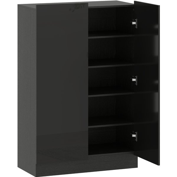 HOMCOM Schuhschrank mit 2 Türen und sanftem Schließmechanismus, Eingangsschuhregal mit verstellbaren Regalen, Belüftungslöchern, für 20 Paare Schuhe, 72x34,5x103 cm, Glanzschwarz Aosom