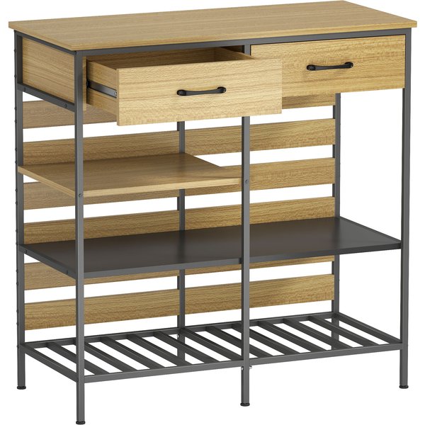 HOMCOM Buffet Küche, Aufbewahrungsmöbel mit 2 Schubladen und 3 offenen Regalen, industrieller Stil, Stahlrahmen, für Esszimmer, Wohnzimmer, Küche, 90 x 40 x 91 cm, Naturholz und Schwarz Aosom