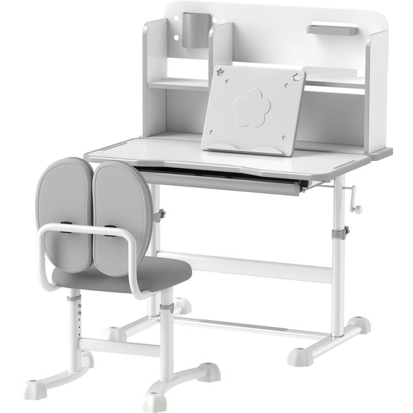 Aiyaplay Bureau Et Chaise Pour Enfants De +3 Ans, Hauteur RéGlable Avec Tableau Inclinable 80X55X107,5 Cm Gris-image