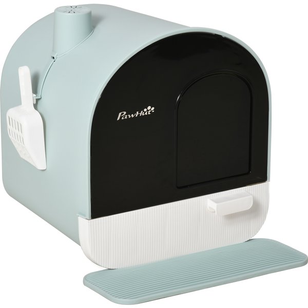 PawHut Katzentoilette mit Haube Toilette für Katzen bis 5 kg, mit Deckel, Katzenstreu Matte, Kunststoff, Grün, 43x44x47cm Aosom