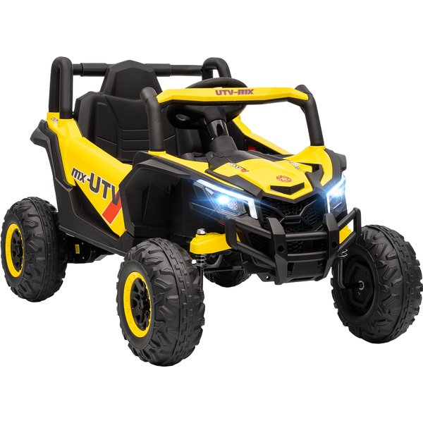 AIYAPLAY Kinder-Elektroauto UTV 12 V, Kinder-Elektro-Buggy mit 2,4G Fernbedienung, sanftem Start, Federungssystem, Lichter, Musik, USB-Anschluss, für Jungen und Mädchen 3-5 Jahre, Gelb Aosom