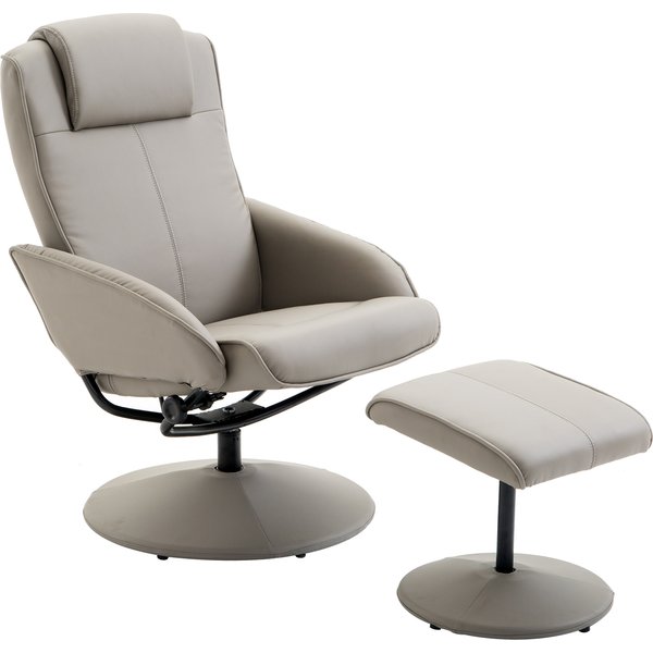 HOMCOM Recliner Chair with Footstool, 360° Swivel TV Chair with Reclining Function, Faux Leather, Reading Chair for Living Room, Bedroom, Gray | Aosom Ireland