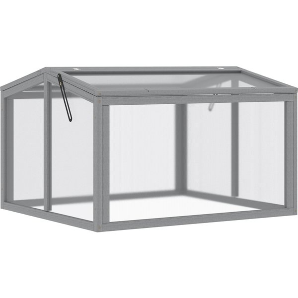 Outsunny Cold Frame Greenhouse Mini Greenhouse Plant Box with Wooden Frame and Polycarbonate Cover Weatherproof Light Gray 90 x 80 x 58 cm | Aosom Ireland