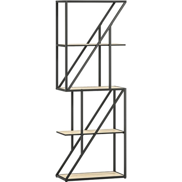 HOMCOM Bücherregal mit 5 Ebenen, Industrielles Regal mit offenen Regalen und Kreuzstahlrahmen, für Wohnzimmer, Schlafzimmer, Büro, 60x30x165 cm, Eiche Aosom