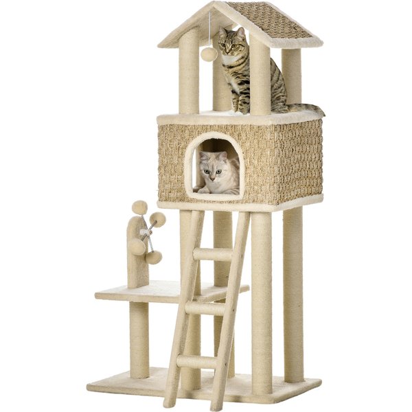 PawHut with Cat Cave incl. Toys Sisal Plush Khaki + Beige + Coffee | Aosom Ireland