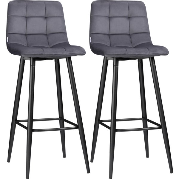 HOMCOM Bar Stools, Set of 2 Retro Design Velvet Chairs with Diamond Quilting, Footrest and Steel Frame, Gray | Aosom Ireland