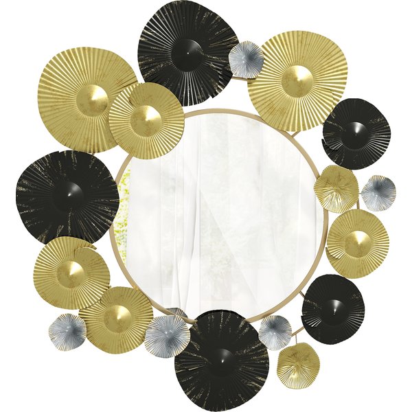 HOMCOM Wandspiegel, Metallische Wanddekoration mit Dekospiegel für Wohnzimmer, Schlafzimmer, Flur, 84x84 cm, Gold und Schwarz Aosom