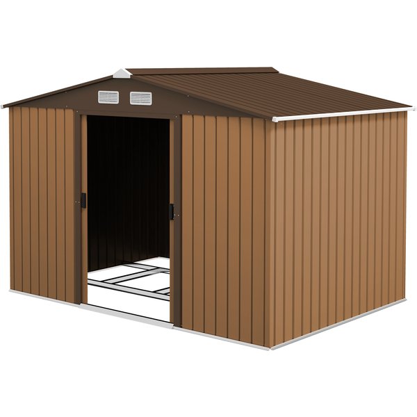 Outsunny Abri De Jardin 4,9 M² Cabane De Jardin Armoire De Jardin Porte Coulissante Ventilations TôLe Acier Jaune-image