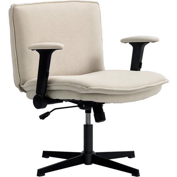 Homcom Chaise De Bureau Jambes CroiséEs Avec Accoudoirs Rabattables SièGe Large Sans Roues Hauteur RéGlable Pivotante CrèMe-image
