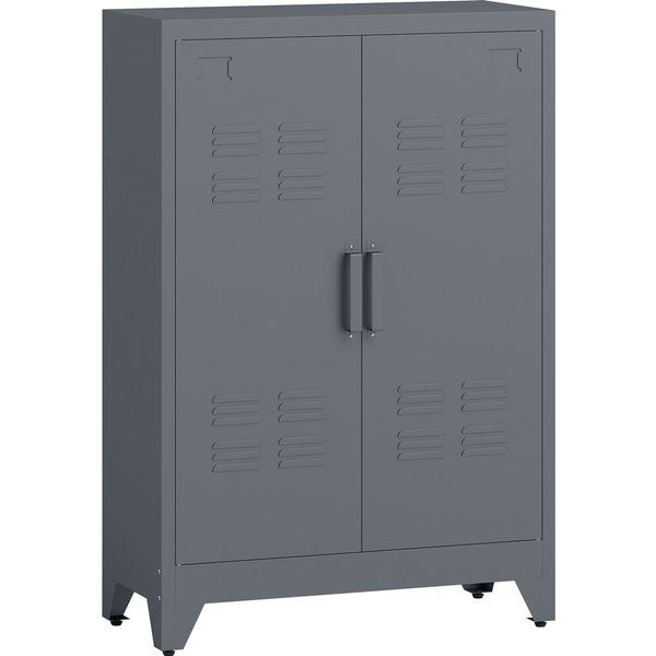 HOMCOM Sideboard Küchenschrank mit magnetischer Lamellen-Doppeltür, Verstellbarer Einlegeboden, Moderner Aufbewahrungsschrank für Wohnzimmer, Schlafzimmer 75 x 33 x 110 cm Grau Aosom