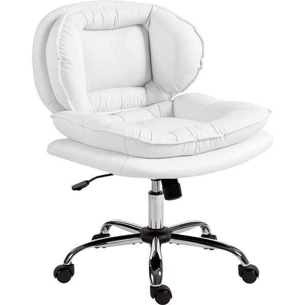 Homcom Chaise De Bureau Jambes CroiséEs Avec SièGe Large Roulettes Hauteur RéGlable Double Rembourrage Fonction Basculement Blanc-image