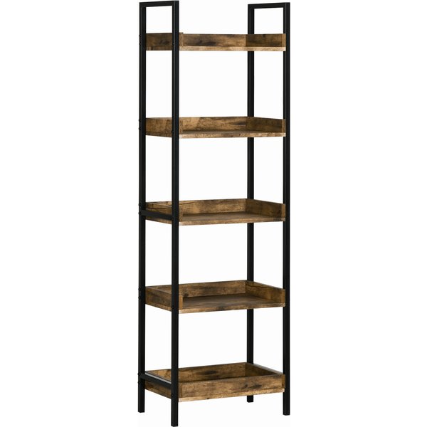 HOMCOM Lagerregal, Bücherregal mit 5 Ebenen, Standregal im Industriedesign, Hochregal mit Anti-Kipp-Schutz für Schlafzimmer, Wohnzimmer, Küche, Braun, 48 x 30 x 155 cm Aosom
