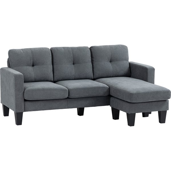HOMCOM Ecksofa Couch mit Umkehrbarer Chaiselongue Sofa L Form Eckcouch mit Federkern, Hochdichtem Schaumstoff, Leinenoptik für Wohnzimmer, Schlafzimmer, Dunkelgrau Aosom