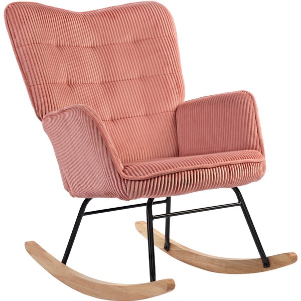HOMCOM Schaukelstuhl, Schaukelsessel mit Kordoptik, Armlehne, Sessel mit Holzkufen, Relaxsessel für Wohnzimmer, Schlafzimmer, Rosa Aosom