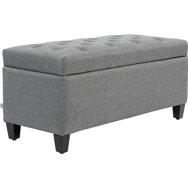 HOMCOM Sitzbank Polsterbank mit Stauraum Truhenbank Flur Schlafzimmer Wohnzimmer leinenartiges Polyester Gummiholz Hellgrau 100 x 40 x 44 cm Aosom